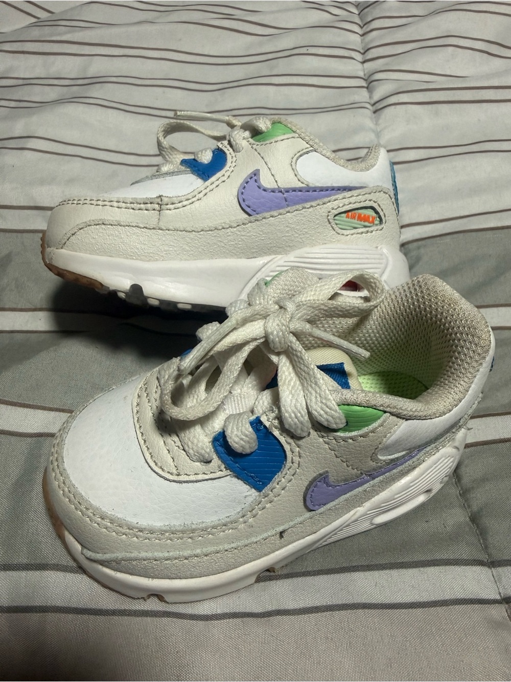 Nike Kids White Sneakers with Purple, Blue & Green Accents